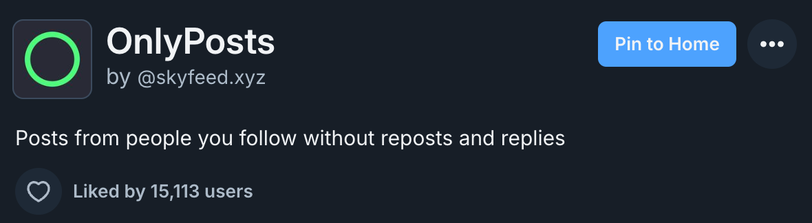 Pin to Home button on a Bluesky feed